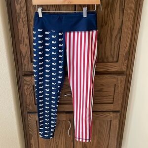 Vineyard Vines Performance size Small Leggings Red White Blue Whales Stripes